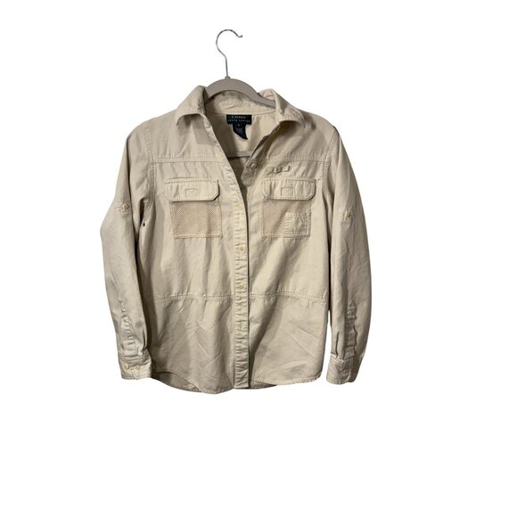 Lauren Ralph Lauren Beige Button-Up Shirt Utility Fishing Outdoor Womens Size S - Picture 1 of 4